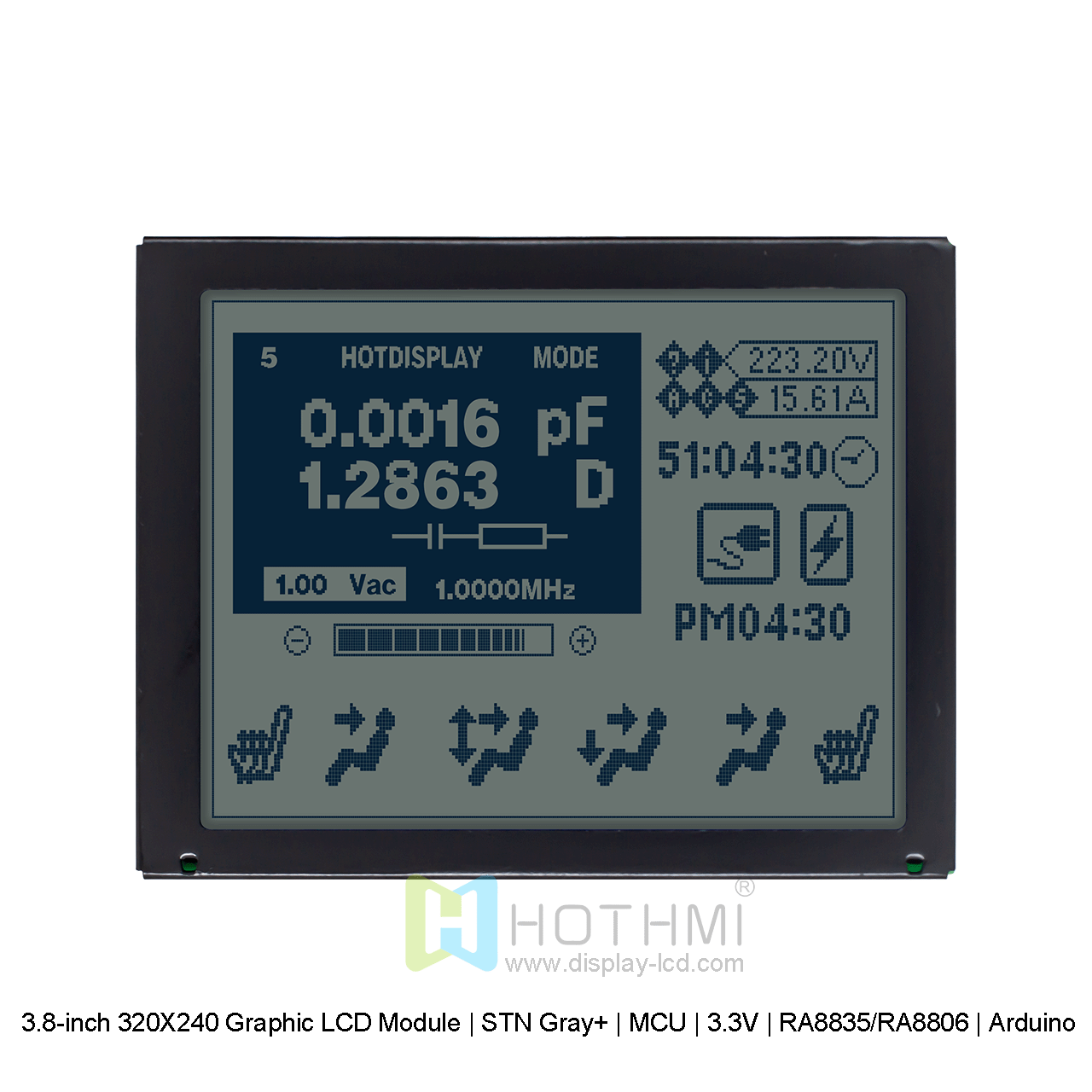 3.8寸320X240 图形液晶模块 | STN灰+ |  MCU | 3.3V | RA8835/RA8806 | Arduino 