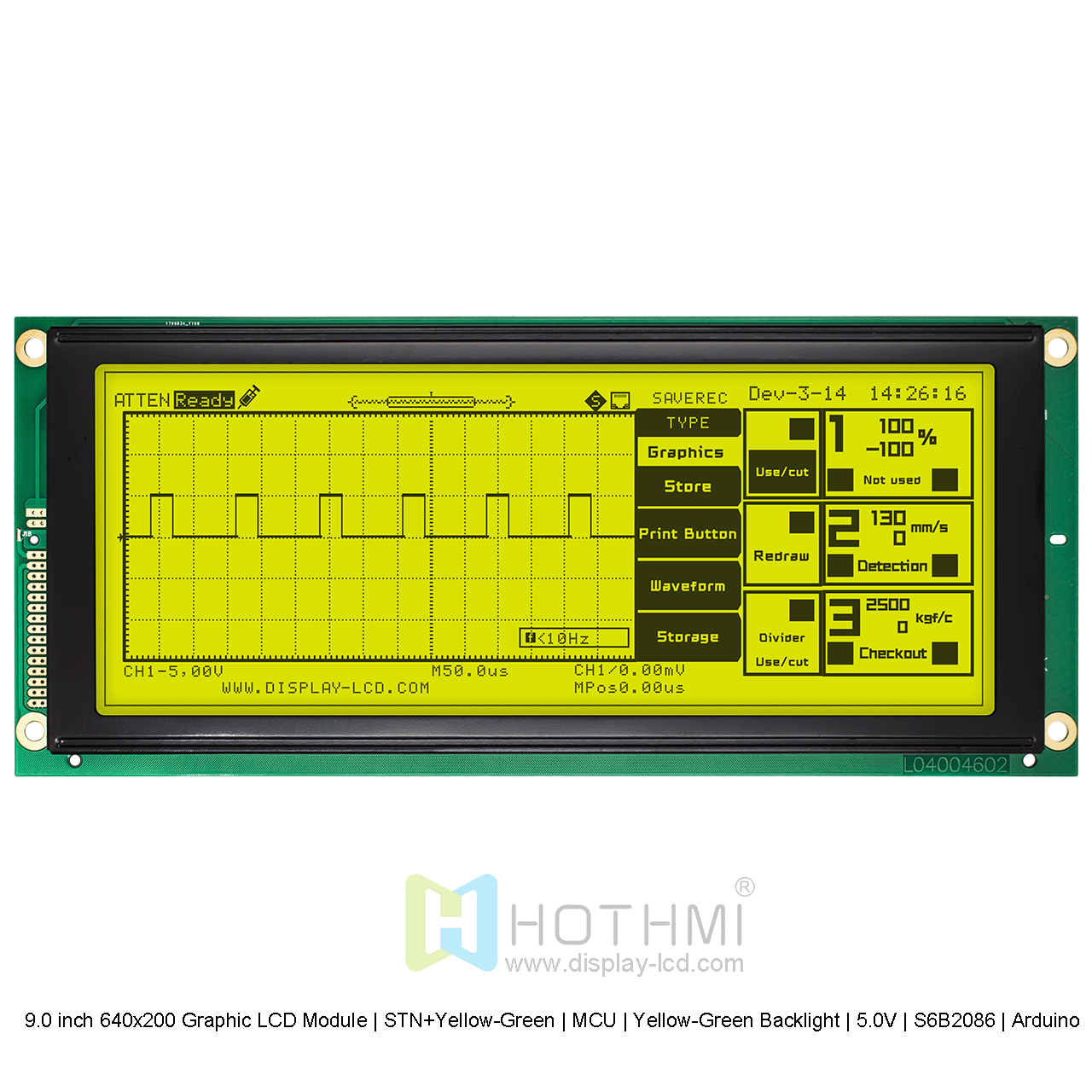 9.0寸640x200图形LCD液晶显示模组 | STN+黄绿 |  MCU |黄绿背光 | 5.0V | S6B2086 | Arduino 