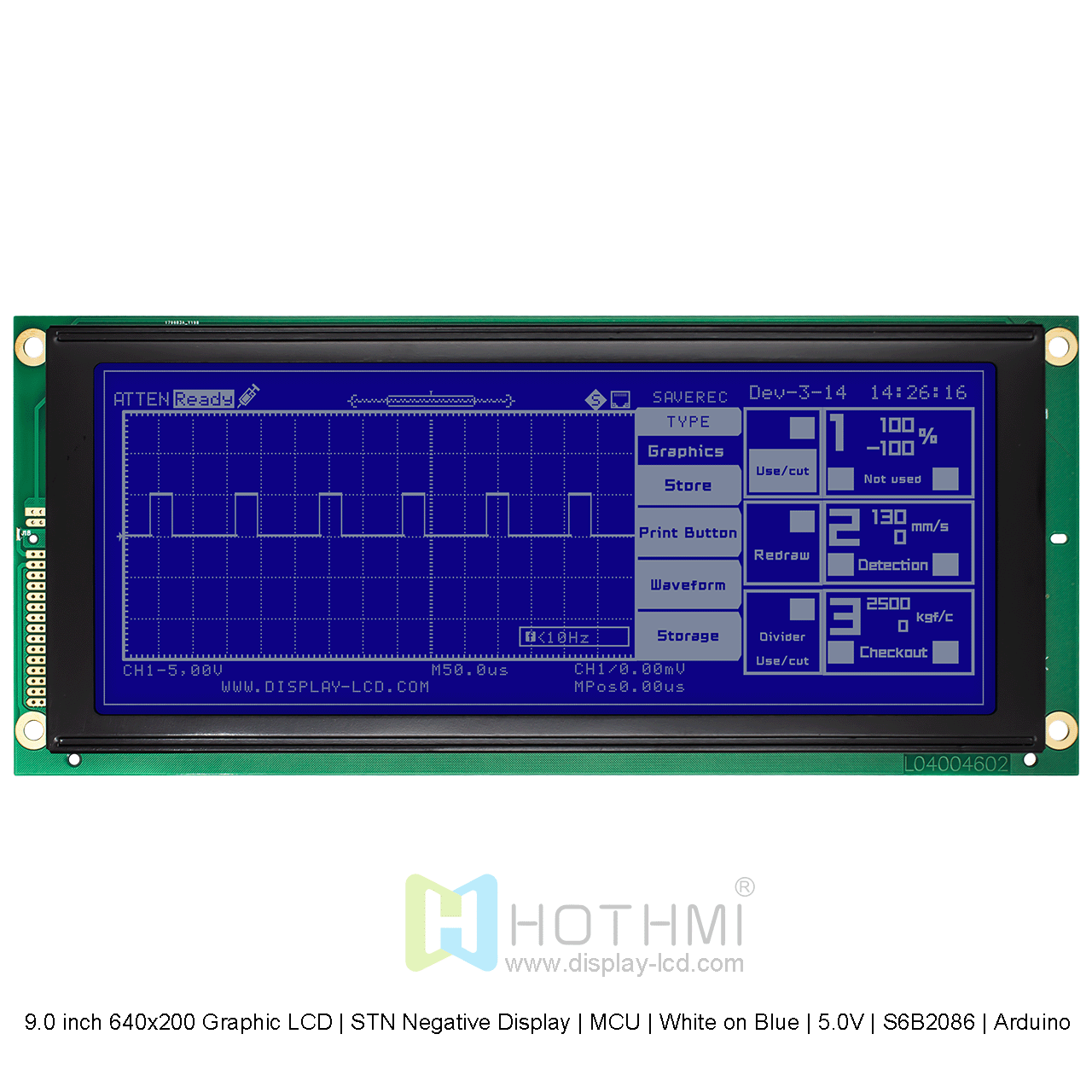 9.0寸640x200图形LCD液晶显示模组 | STN负显示 |  MCU |蓝底白字 | 5.0V | S6B2086 | Arduino 