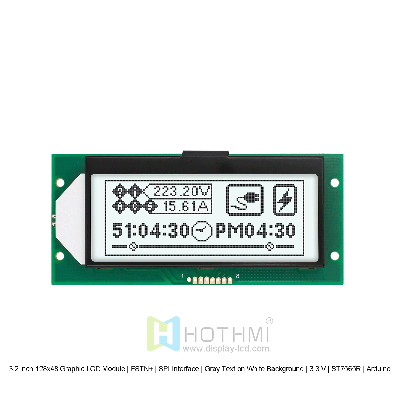 3.2 inch 128x48 Graphic LCD Module | FSTN+ | SPI Interface | Gray Text on White Background | 3.3 V | ST7565R | Arduino 