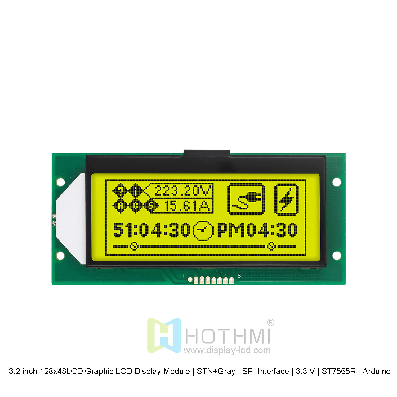 3.2寸128x48LCD 图形液晶显示模组 | STN+灰 |  SPI接口   | 3.3 V | ST7565R | Arduino 