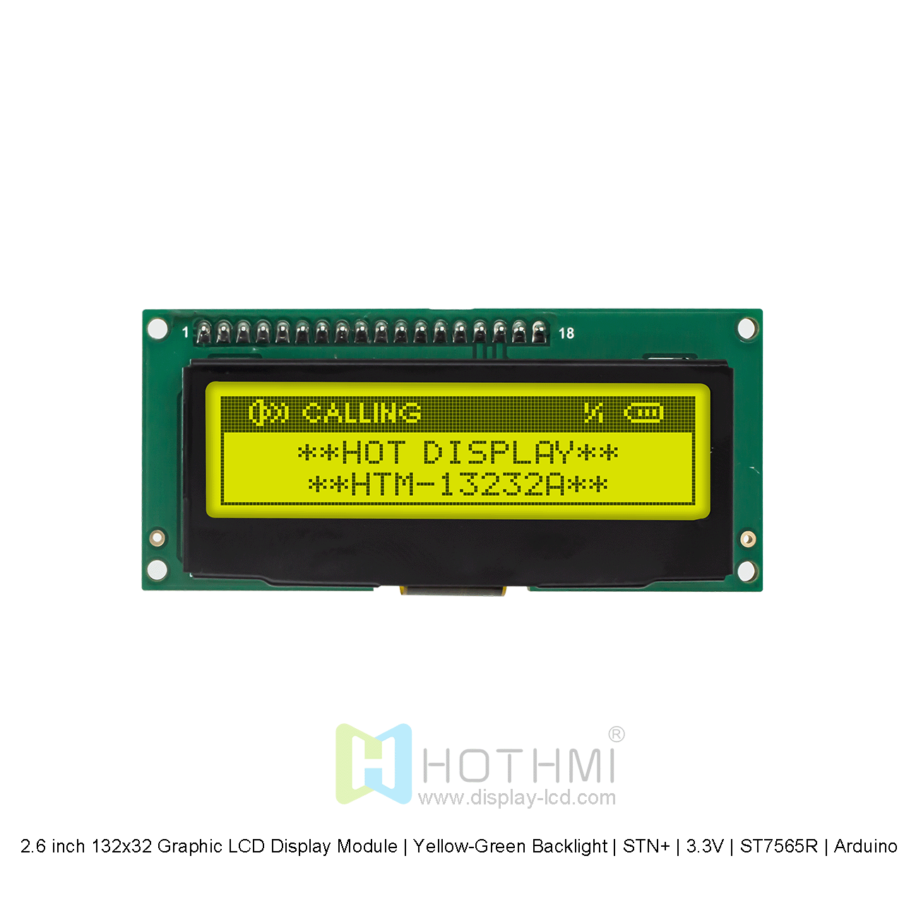 2.6 inch 132x32 Graphic LCD Display Module | Yellow-Green Backlight | STN+ | 3.3V | ST7565R | Arduino