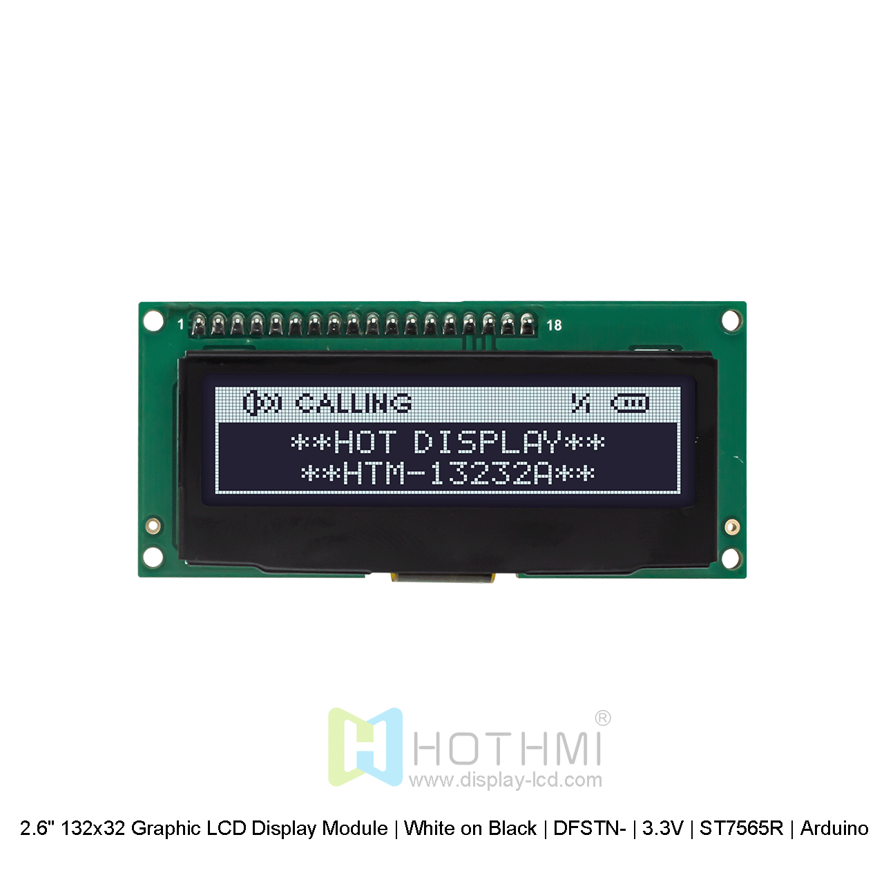 2.6" 132x32 Graphic LCD Display Module | White on Black | DFSTN- | 3.3V | ST7565R | Arduino