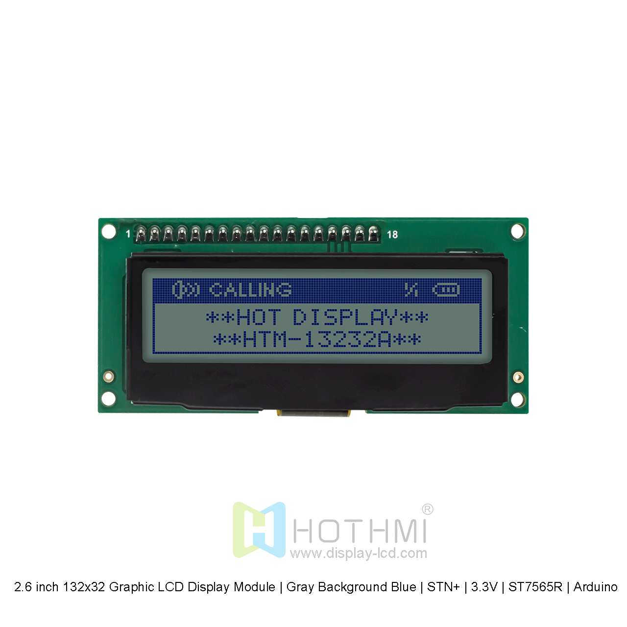 2.6寸132x32图形液晶显示屏模组 | 灰底蓝字 | STN+ | 3.3V | ST7565R | Arduino