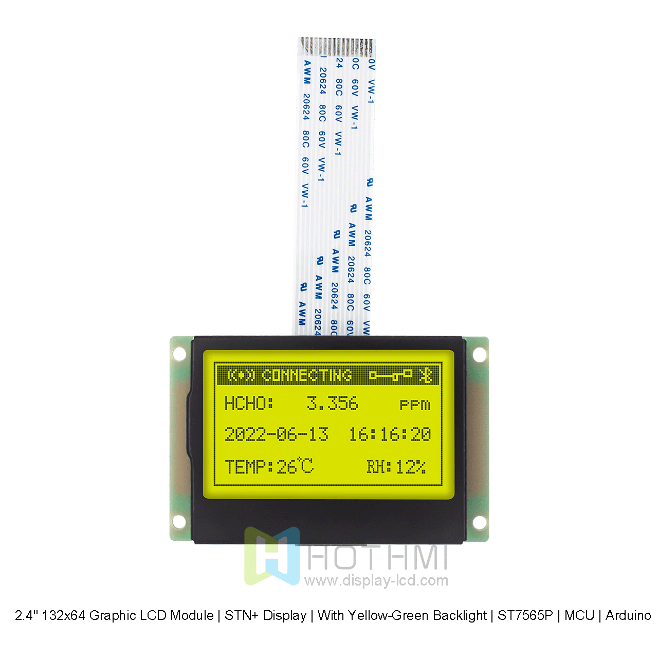 2.4" 132x64 Graphic LCD Module | STN+ Display | With Yellow-Green Backlight | ST7565P | MCU | Arduino