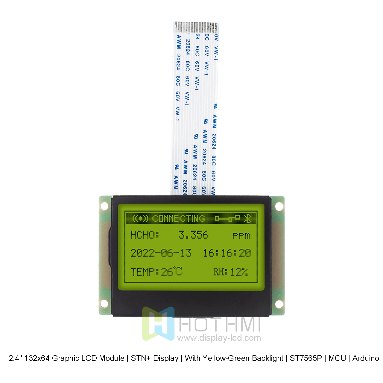 2.4" 132x64 Graphic LCD Module | STN+ Display | With Yellow-Green Backlight | ST7565P | MCU | Arduino