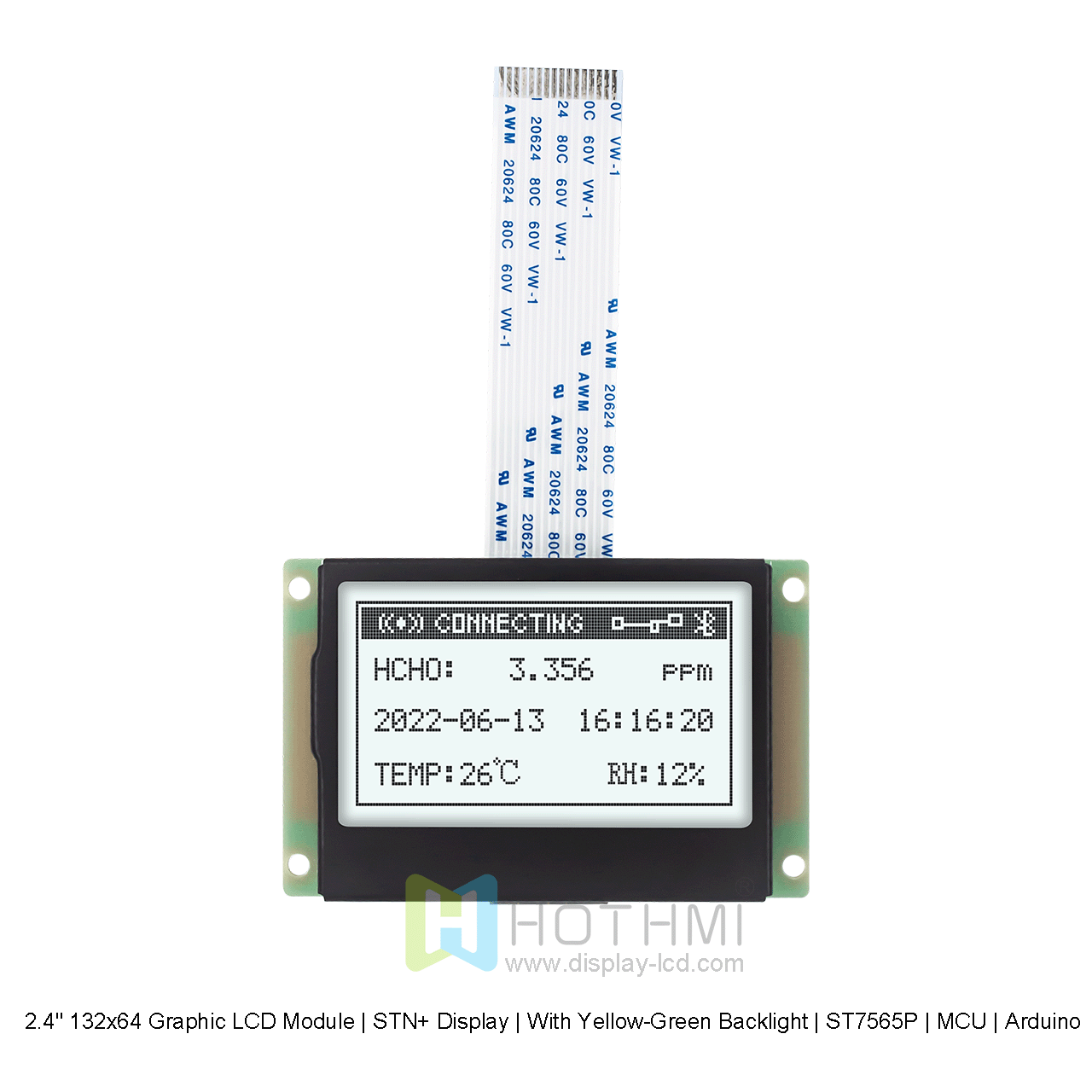 2.4" 132x64 Graphic LCD Module | FSTN+ Display | Grey Text on White Background | ST7565P | MCU | Arduino