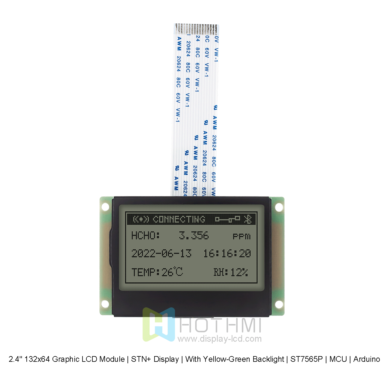 2.4" 132x64 Graphic LCD Module | FSTN+ Display | Grey Text on White Background | ST7565P | MCU | Arduino