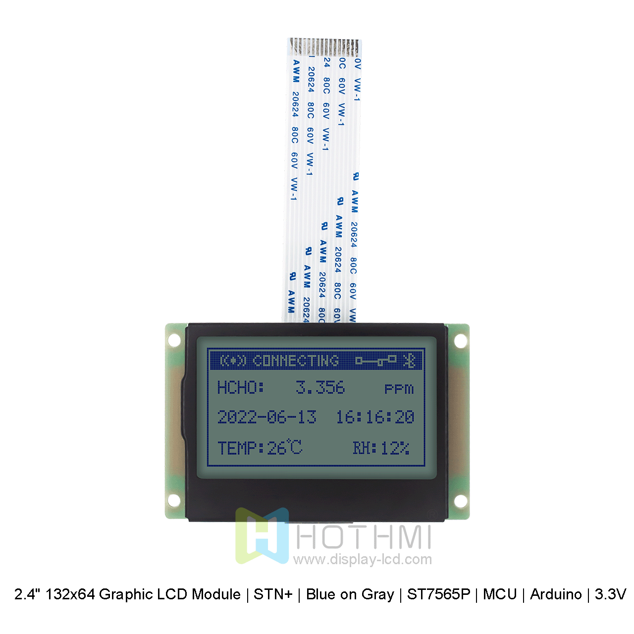 2.4" 132x64 Graphic LCD Module | STN+ | Blue on Gray | ST7565P | MCU | Arduino | 3.3V