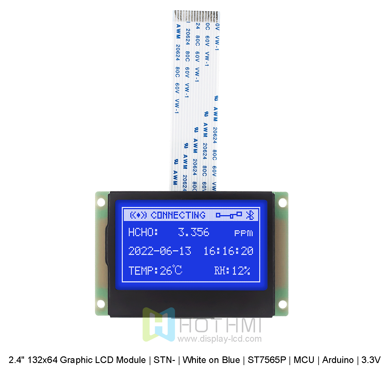 2.4寸132x64 图形 LCD 模块 | STN- | 蓝底白光 | ST7565P | MCU | Arduino | 3.3V