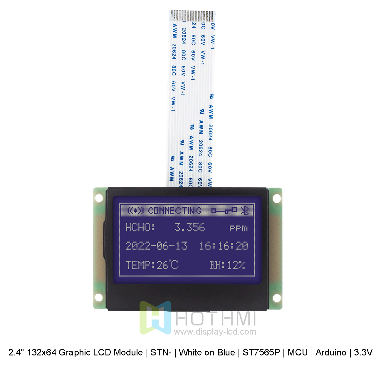 2.4" 132x64 Graphic LCD Module | STN- | White on Blue | ST7565P | MCU | Arduino | 3.3V