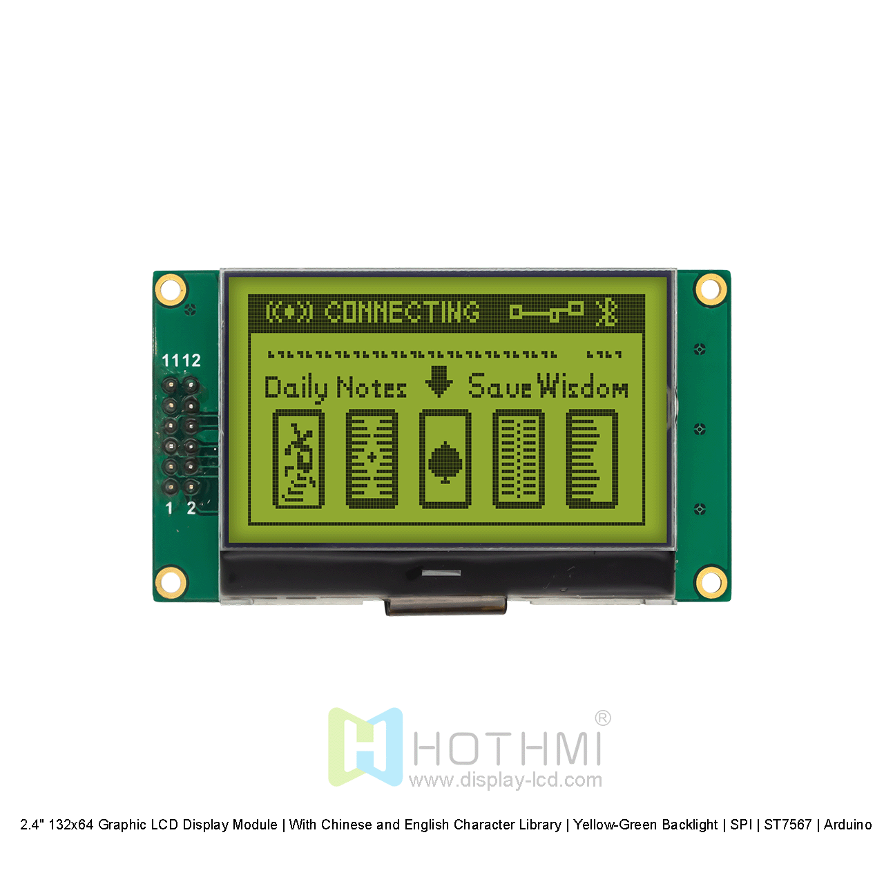 2.4" 132x64 Graphic LCD Display Module | With Chinese and English Character Library | Yellow-Green Backlight | SPI | ST7567 | Arduino