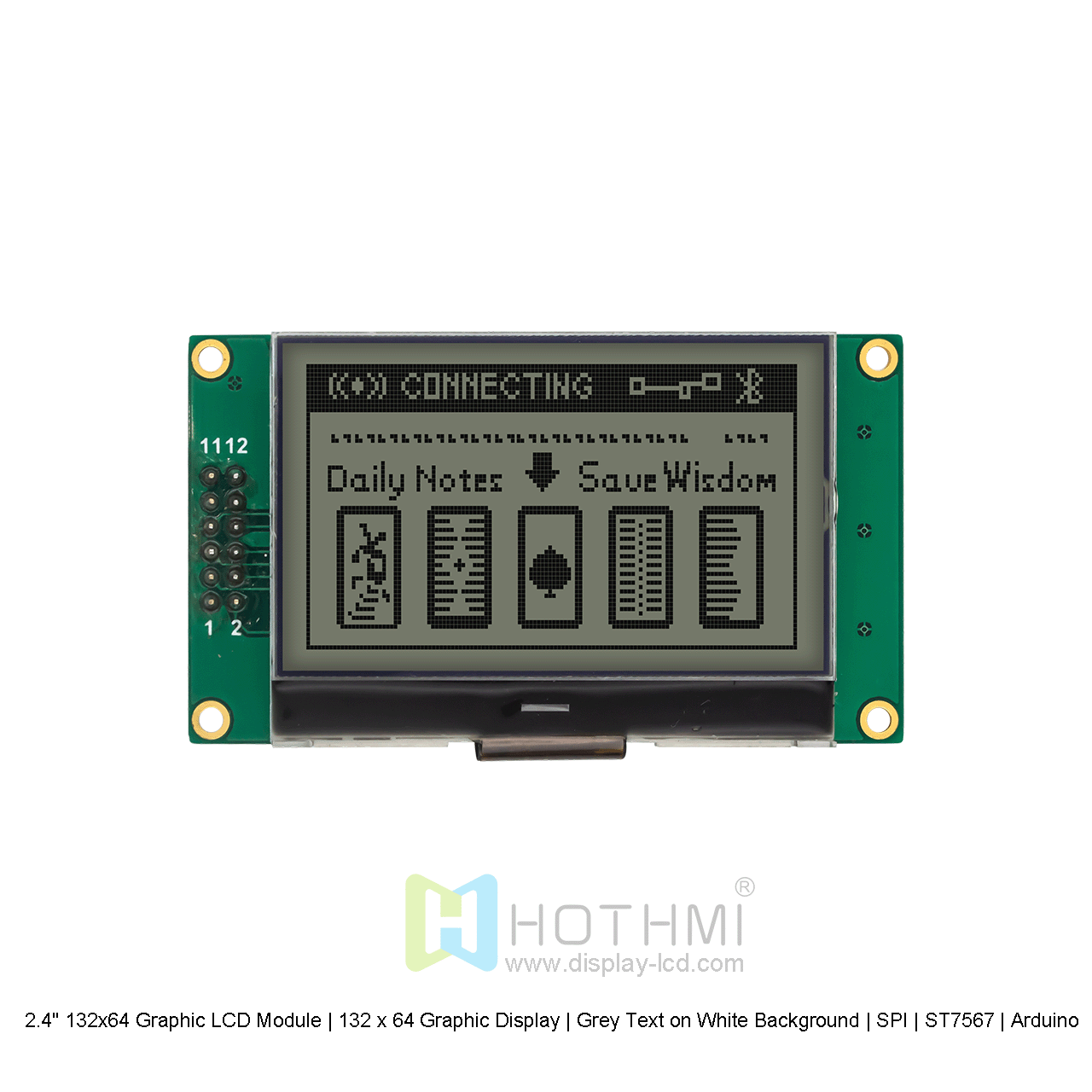 2.4寸132x64 图形液晶显示模组 | 132 x 64 图形显示屏 | 白底灰字 | SPI | ST7567 | Arduino