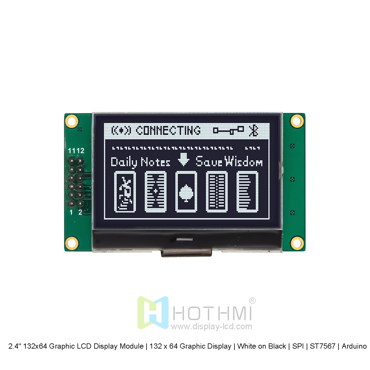 2.4寸132x64 图形液晶显示模组 | 132 x 64 图形显示屏 | 黑底白字 | SPI | ST7567 | Arduino