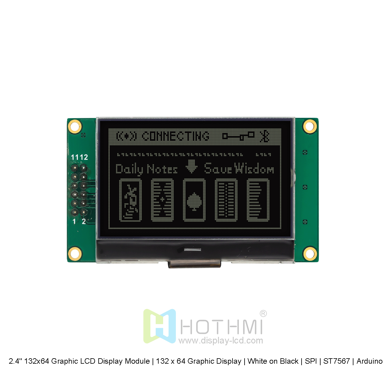 2.4" 132x64 Graphic LCD Display Module | 132 x 64 Graphic Display | White on Black | SPI | ST7567 | Arduino