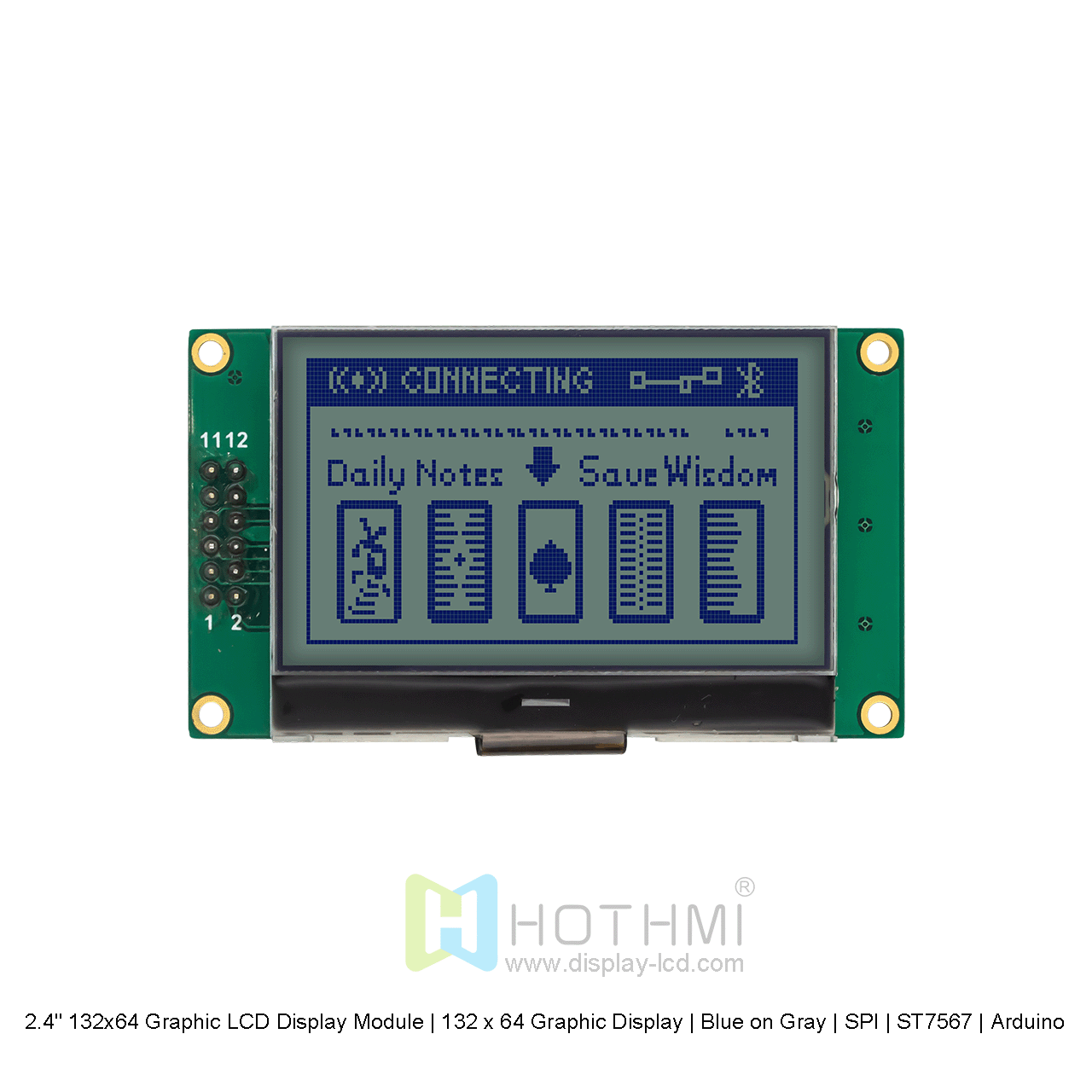 2.4" 132x64 Graphic LCD Display Module | 132 x 64 Graphic Display | Blue on Gray | SPI | ST7567 | Arduino