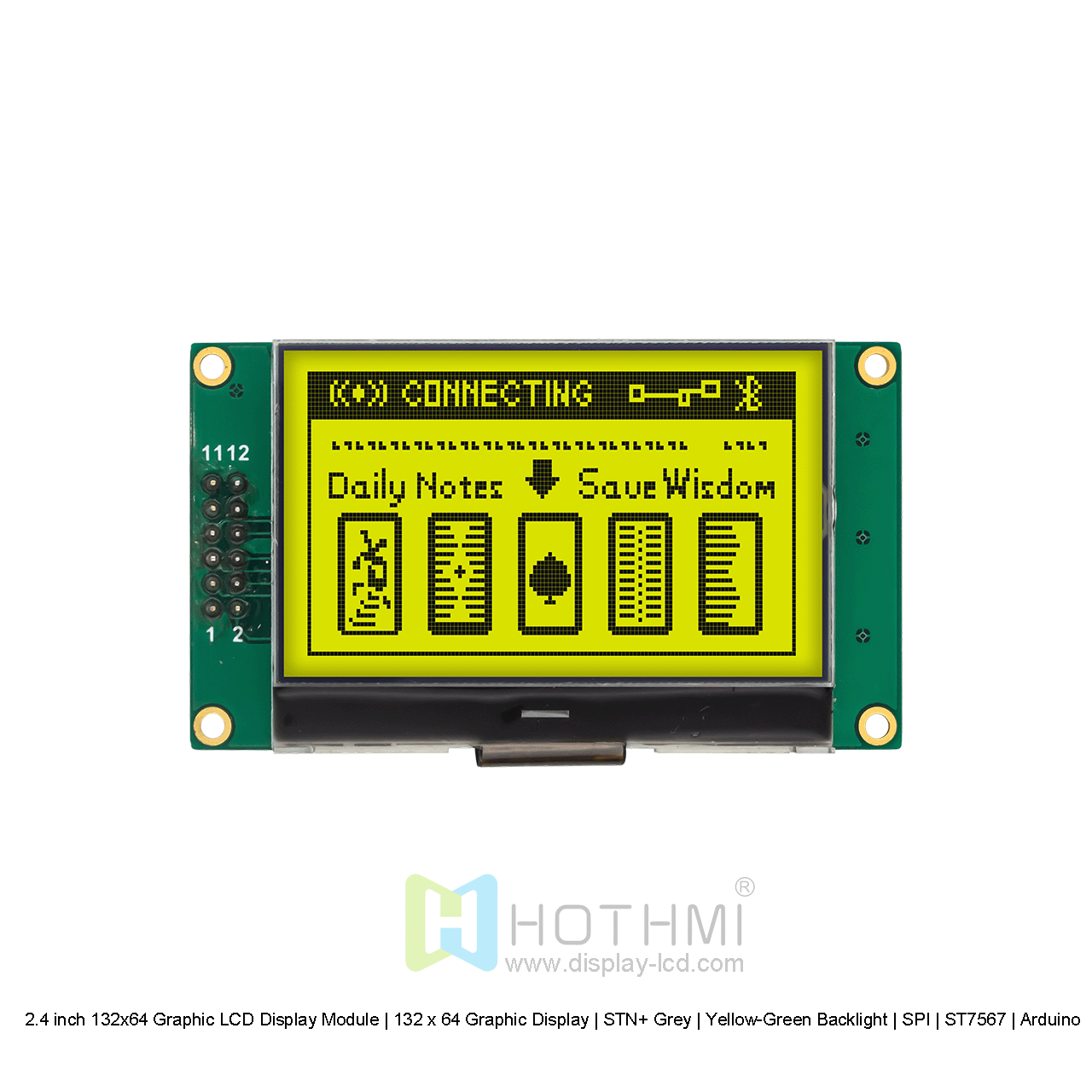 2.4寸132x64 图形液晶显示模组 | 132 x 64 图形显示屏 | STN+ 灰色 |  黄绿背光 | SPI | ST7567 | Arduino