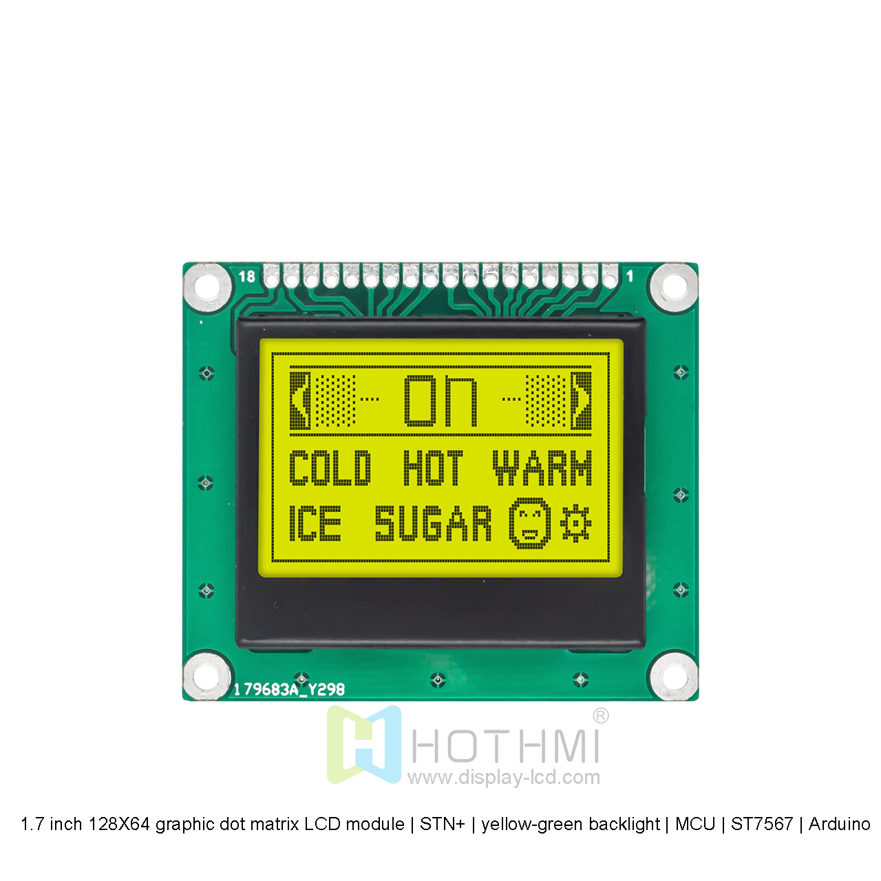 1.7 inch 128X64 graphic dot matrix LCD module | STN+ | yellow-green backlight | MCU | ST7567 | Arduino