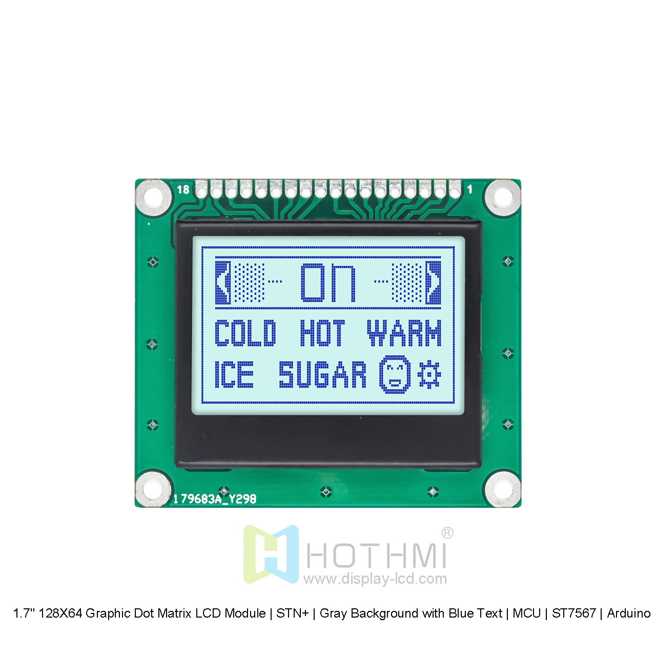 1.7寸128X64 图形点阵液晶模块| STN+ | 灰底蓝字 | MCU | ST7567 | Arduino