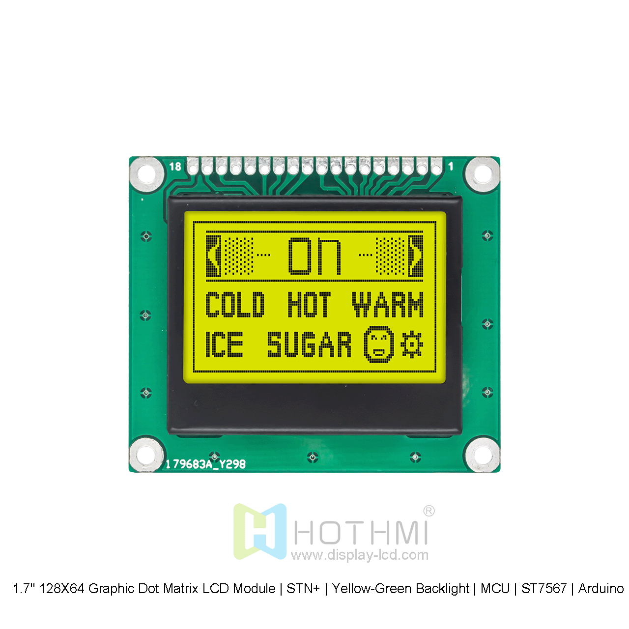 1.7" 128X64 Graphic Dot Matrix LCD Module | STN+ | Yellow-Green Backlight | MCU | ST7567 | Arduino