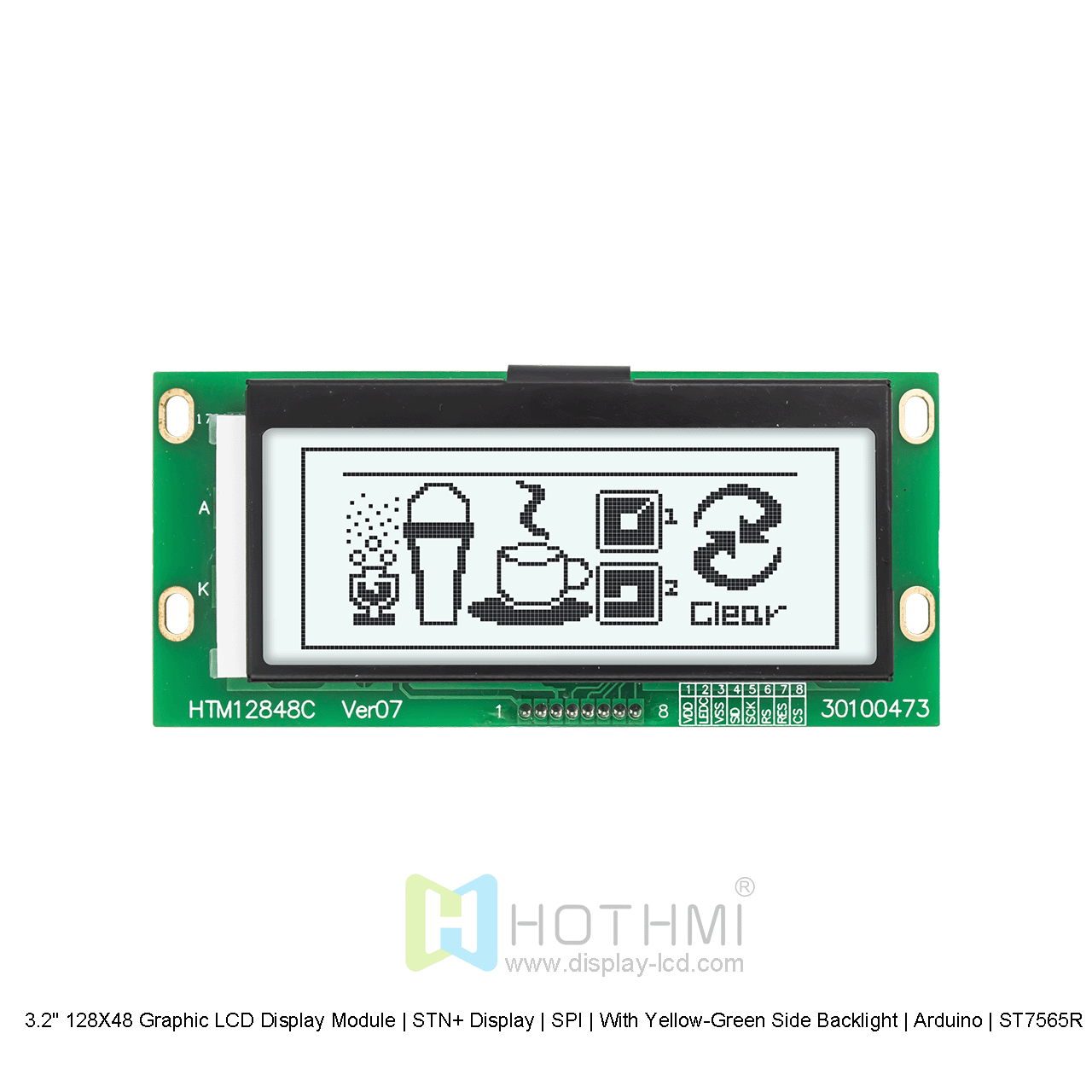 3.2" 128X48 Graphic LCD Display Module | FSTN+ Display | SPI | Gray Text on White Background | Arduino | ST7565R