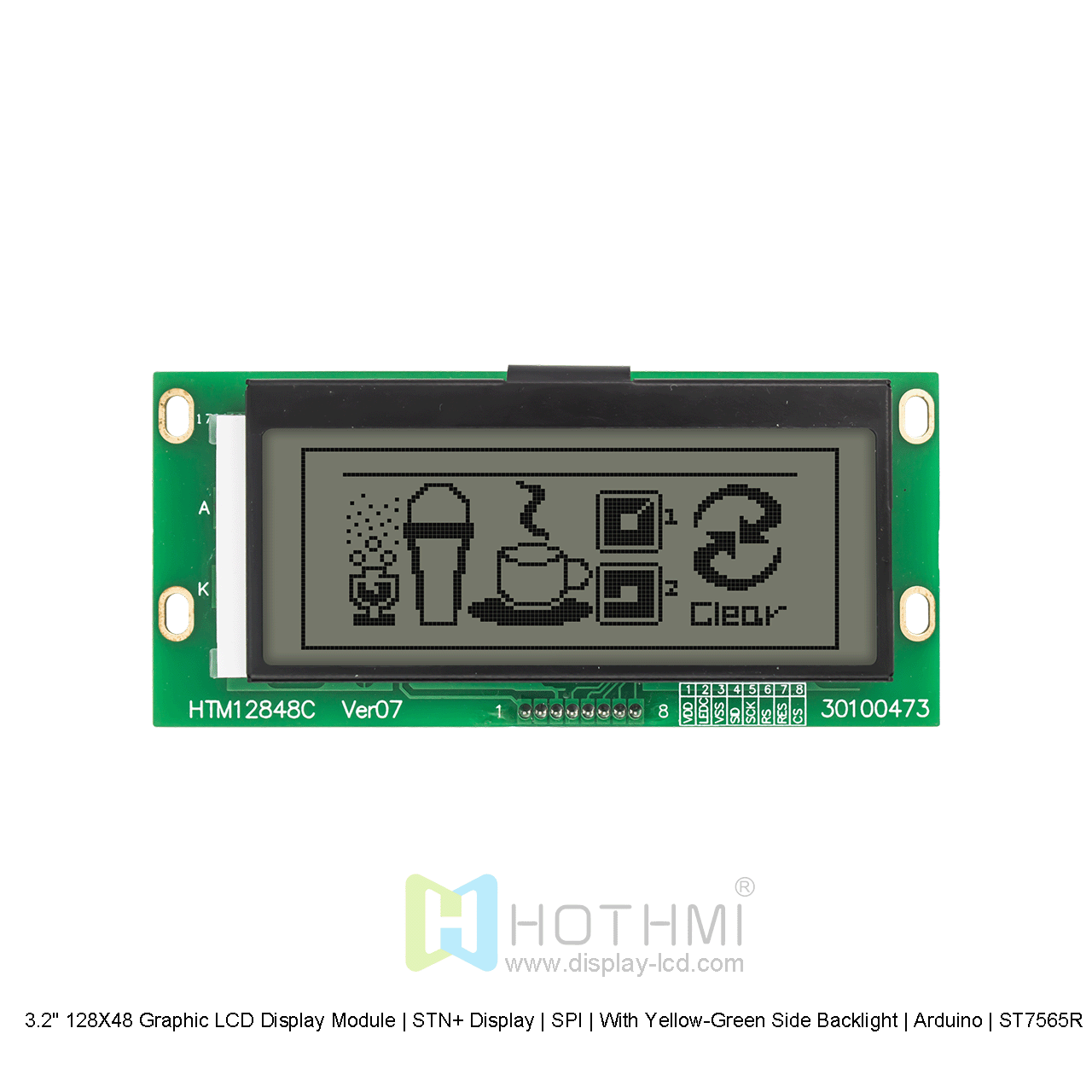 3.2寸128X48图形液晶显示模块  | FSTN+ 显示屏 | SPI | 白底灰字 | Arduino | ST7565R