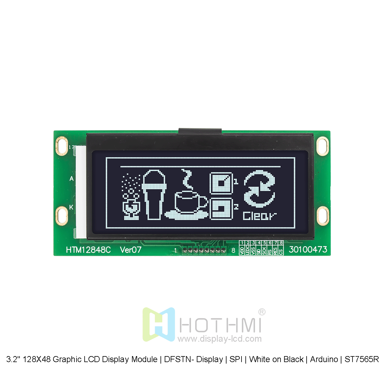 3.2" 128X48 Graphic LCD Display Module | DFSTN- Display | SPI | White on Black | Arduino | ST7565R