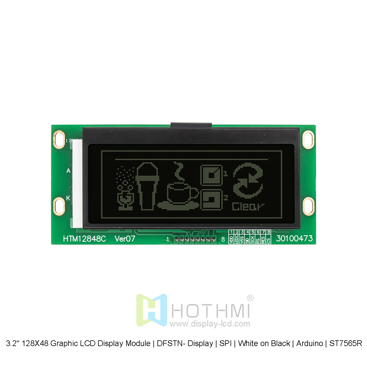 3.2" 128X48 Graphic LCD Display Module | DFSTN- Display | SPI | White on Black | Arduino | ST7565R