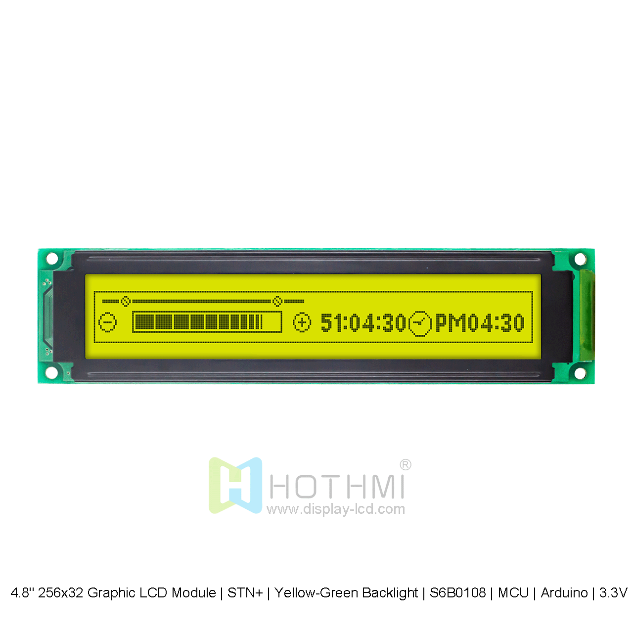 4.8" 256x32 Graphic LCD Module | STN+ | Yellow-Green Backlight | S6B0108 | MCU | Arduino | 3.3V