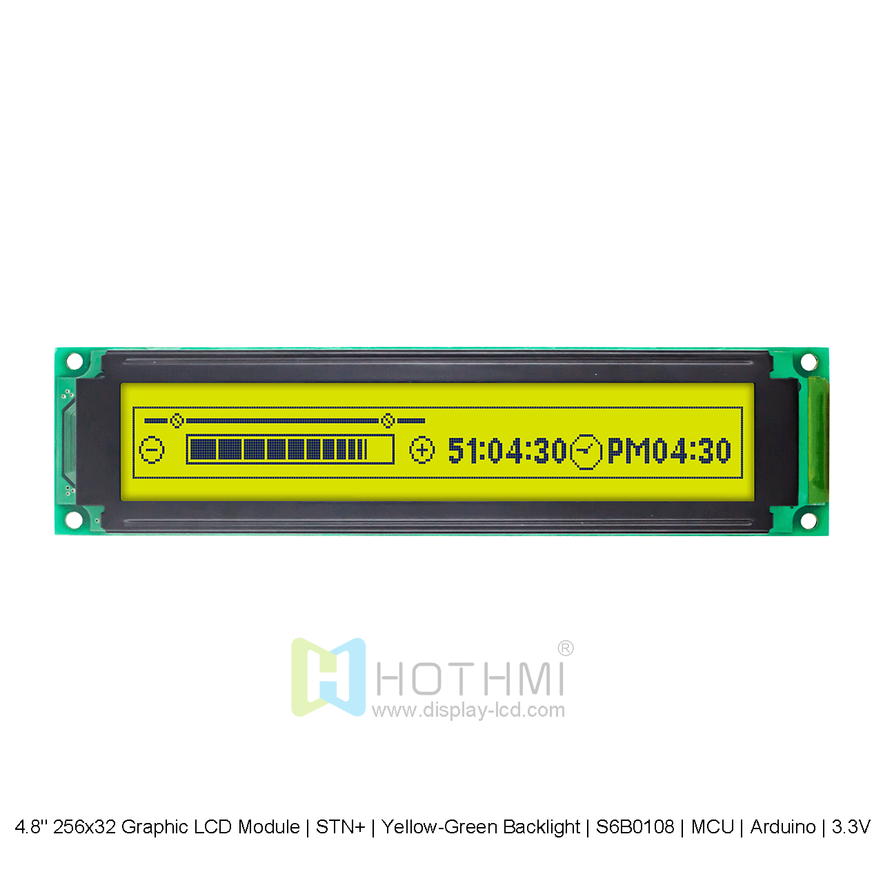 4.8" 256x32 Graphic LCD Module | STN+ | Yellow-Green Backlight | S6B0108 | MCU | Arduino | 3.3V