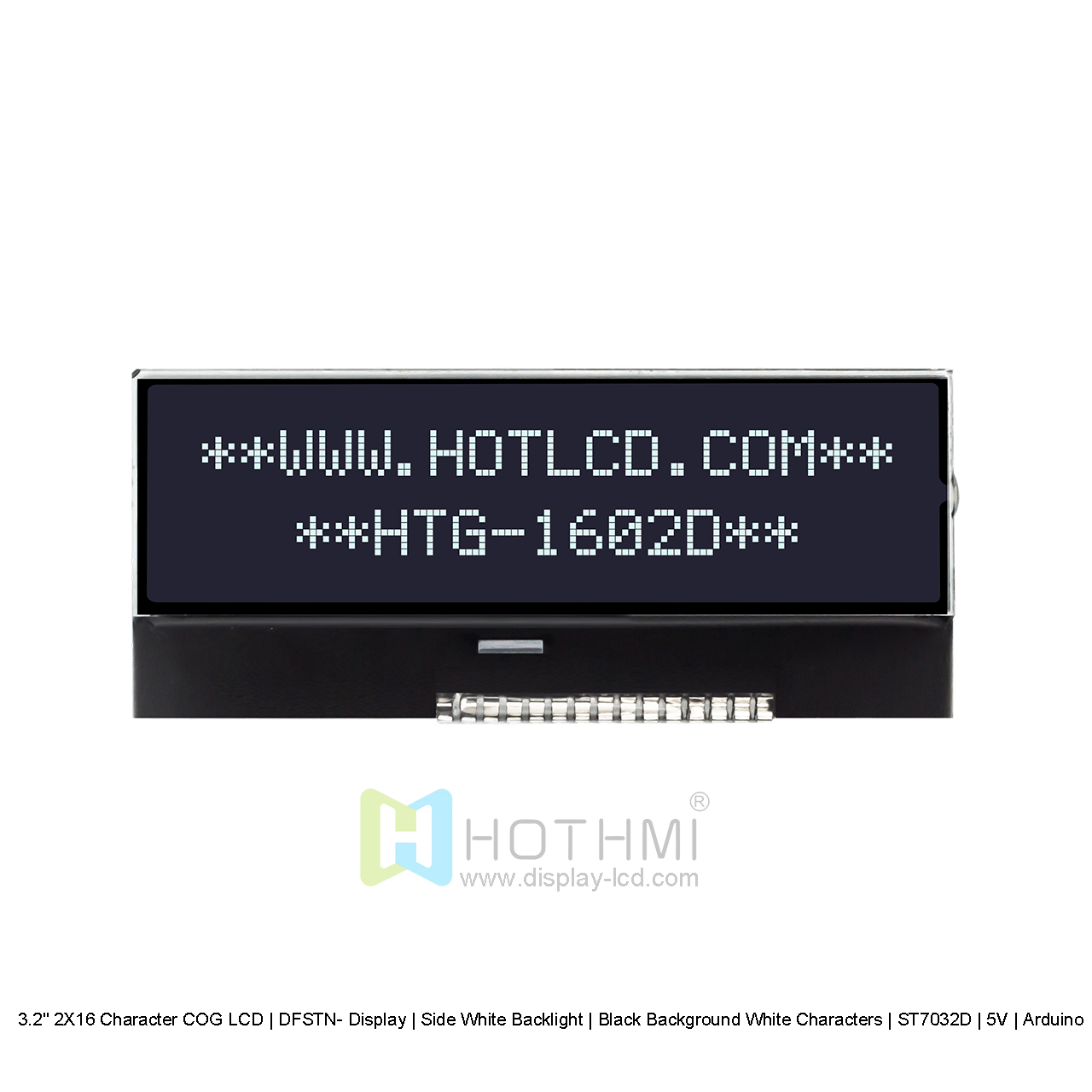 3.2" 2X16 Character COG LCD | DFSTN- Display | Side White Backlight | Black Background White Characters | ST7032D | 5V | Arduino