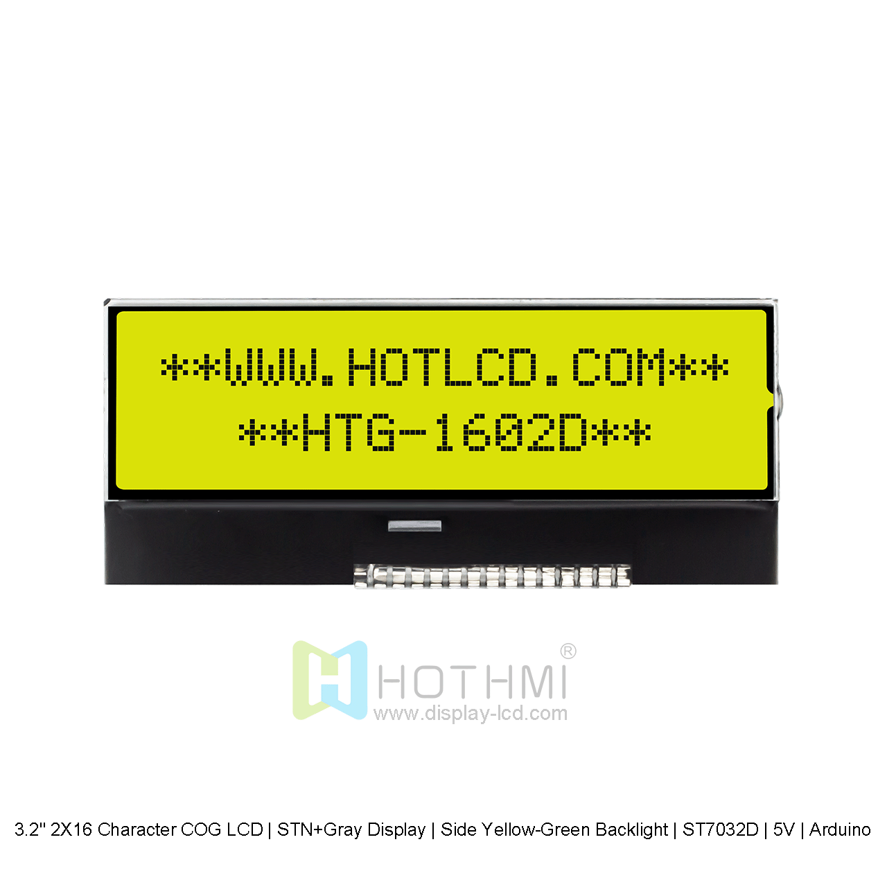 3.2" 2X16 Character COG LCD | STN+Gray Display | Side Yellow-Green Backlight | ST7032D | 5V | Arduino