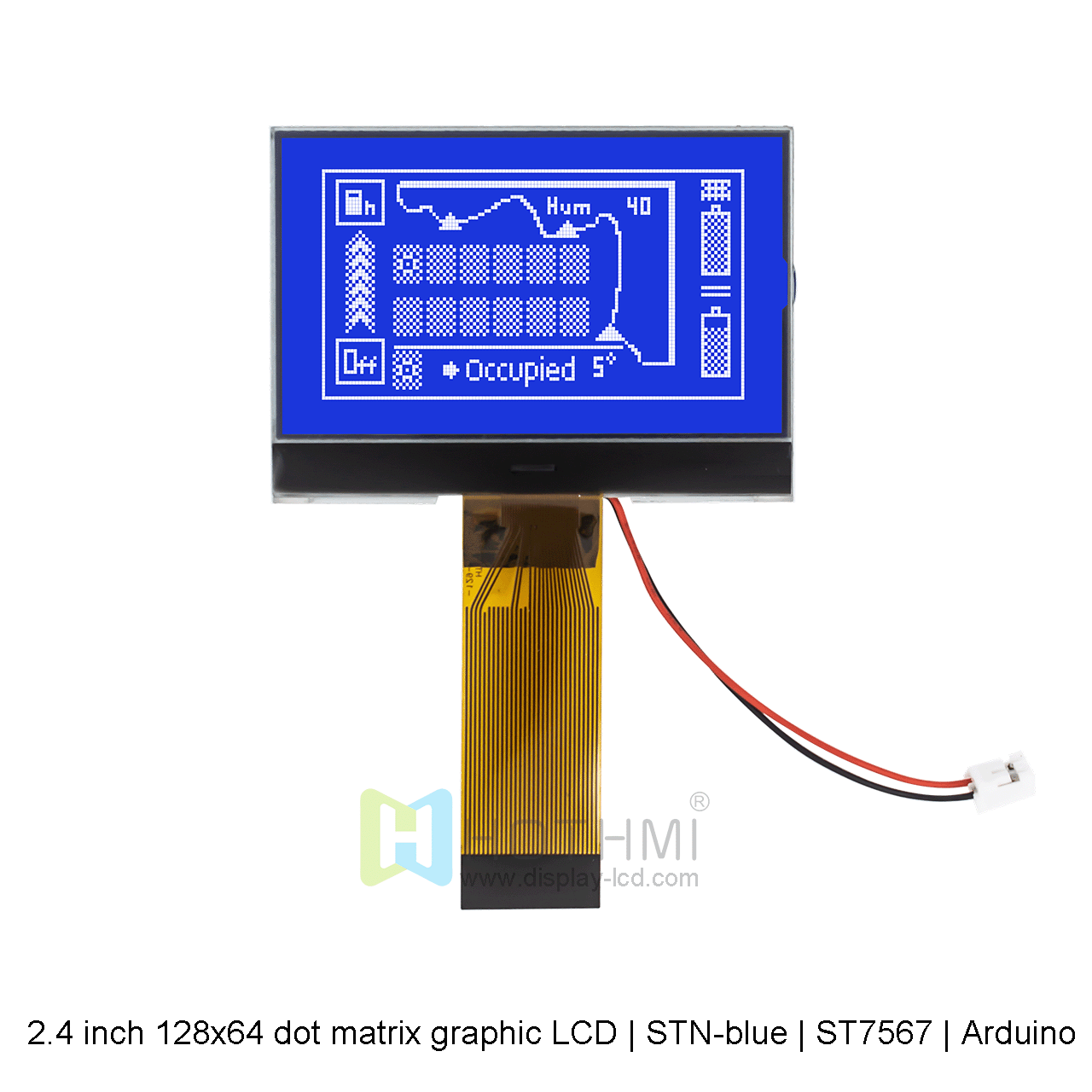 2.4 inch blue graphic COG | 128x64 dot matrix graphic LCD | STN-blue | blue background white | ST7567 | Arduino