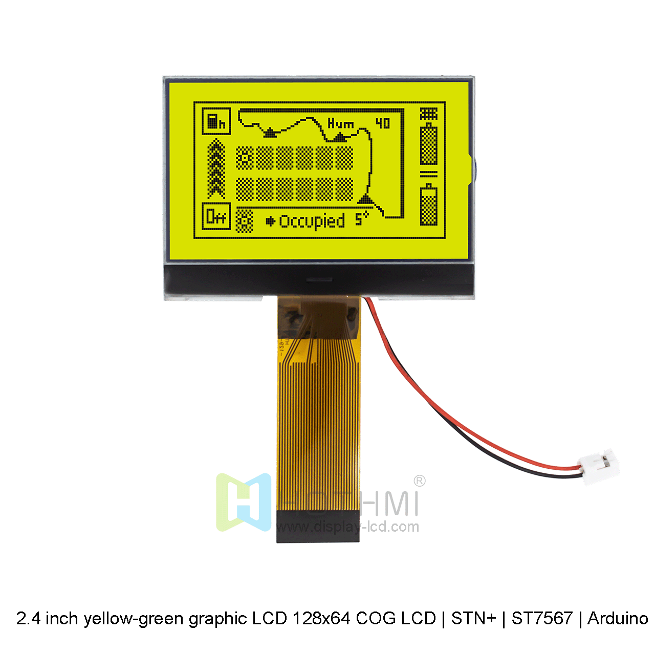 2.4" Graphic LCD Yellow Green COG | 128x64 Graphic LCD | STN+ | Yellow Green Graphic Display | ST7567 | Arduino