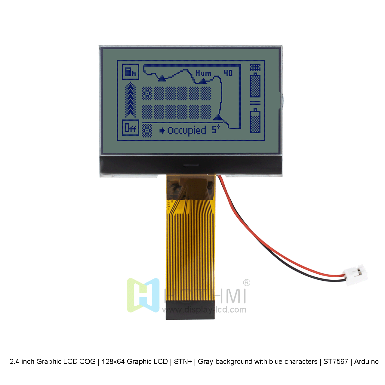 2.4 inch Graphic LCD COG | 128x64 Graphic LCD | STN+ | Gray background with blue characters | ST7567 | Arduino