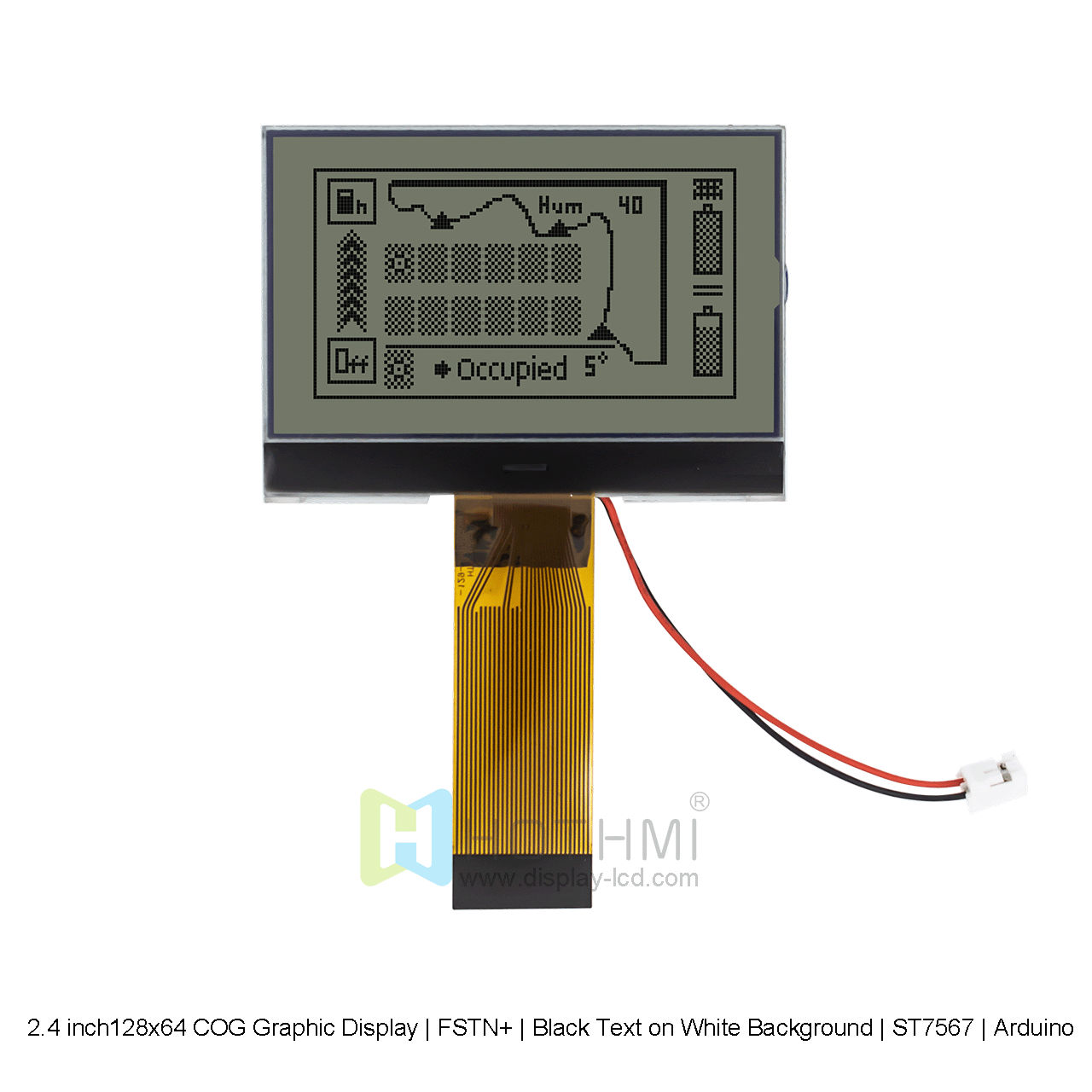 2.4 inch 128X64 Graphic LCD COG | 128x64 COG Graphic Display | FSTN+ | Black Text on White Background | ST7567 | Arduino