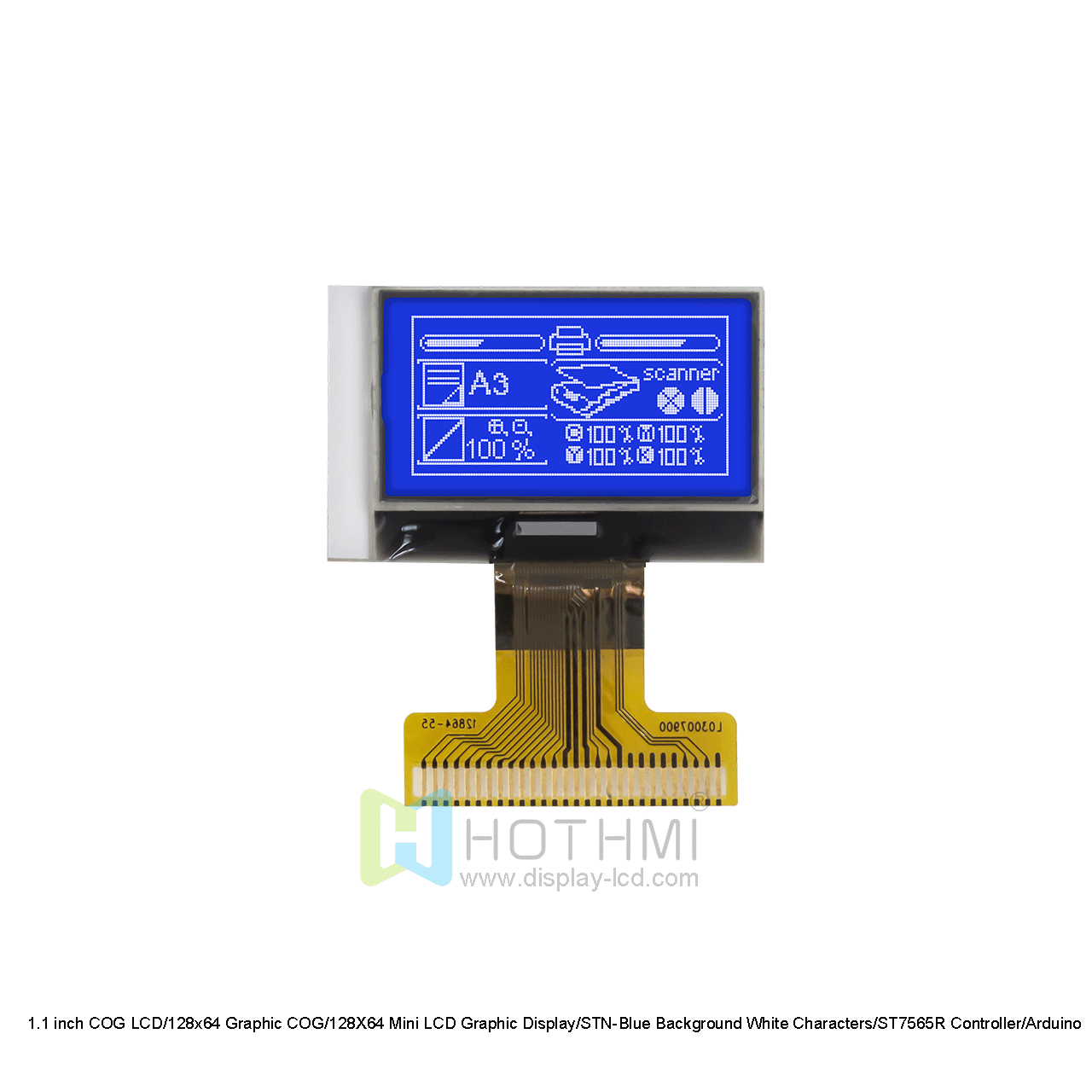 1.1 inch COG LCD/128x64 Graphic COG/128X64 Mini LCD Graphic Display/STN-Blue Background White Characters/ST7565R Controller/Arduino