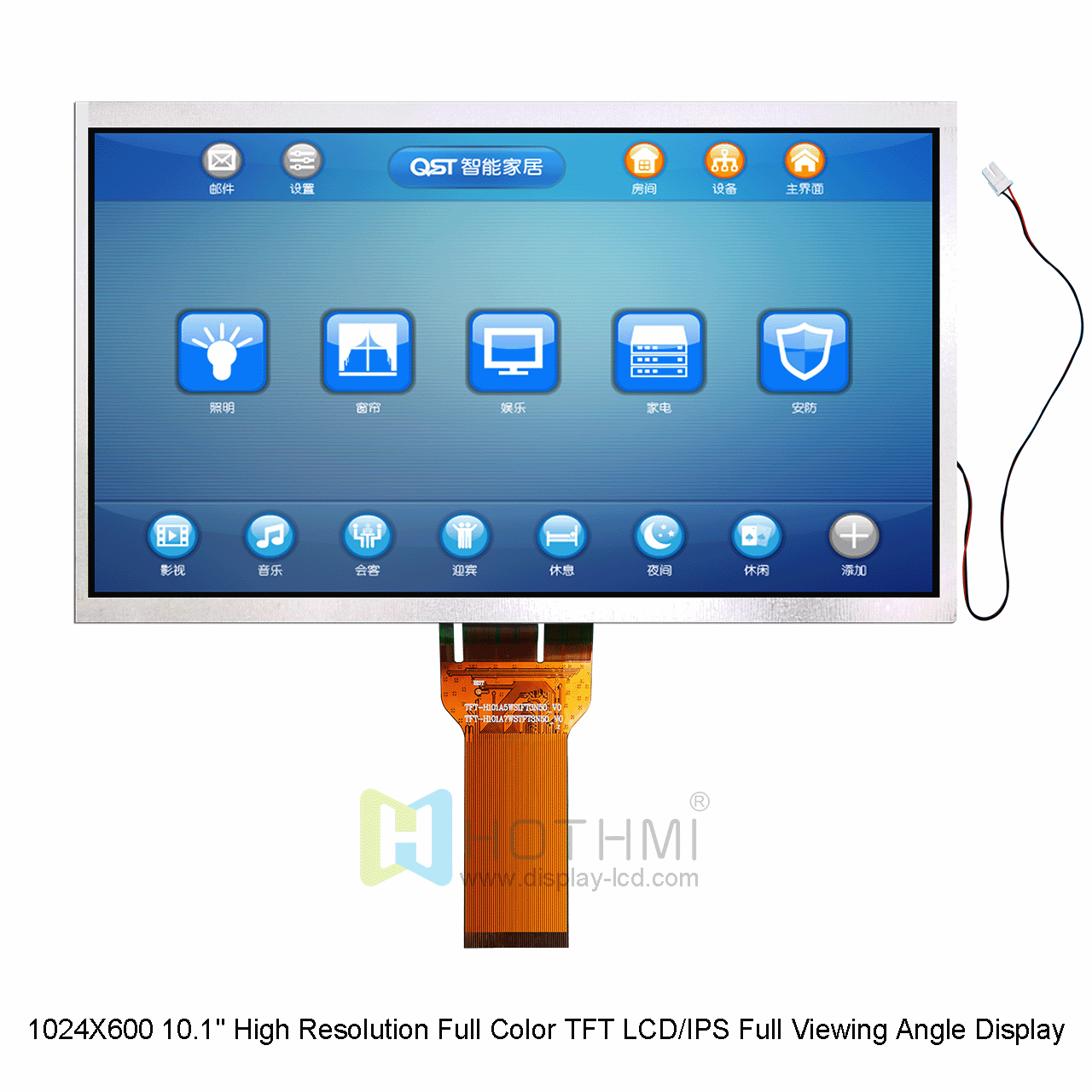 1024X600 10.1" High Resolution Full Color TFT LCD/IPS Full Viewing Angle Display