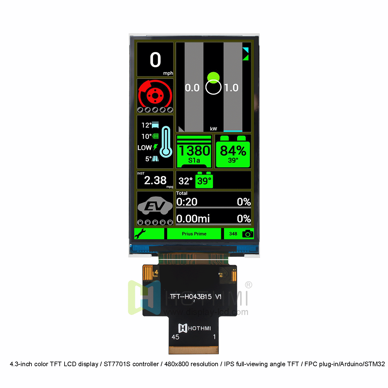 4.3-inch color TFT LCD display / ST7701S controller / 480x800 resolution / IPS full-viewing angle TFT / FPC plug-in/Arduino/STM32