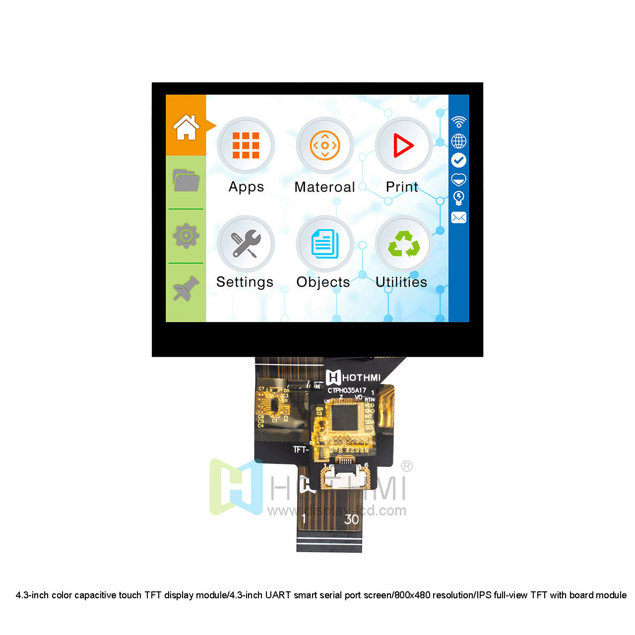 Color 3.5 inch TFT LCD module display / with capacitive touch screen / 640x480 dots / LVDS / T.B.D controller