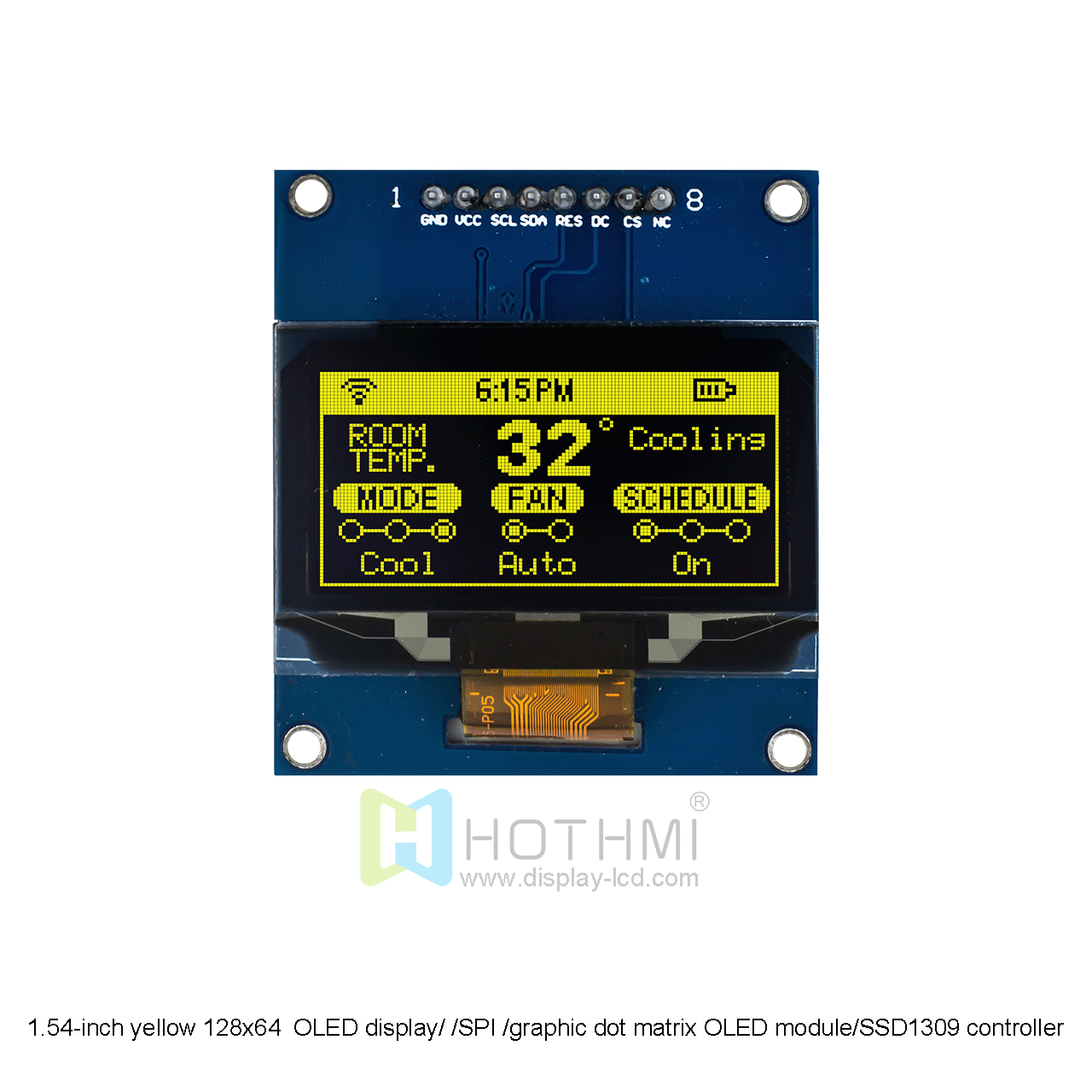 1.54-inch yellow OLED display/128x64 dot matrix OLED/Arduino/SPI interface/8-pin connector/graphic dot matrix OLED module/SSD1309 controller