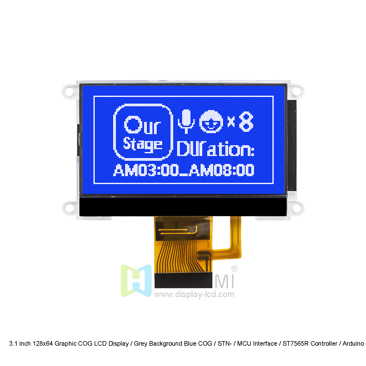 3.1 inch 128x64 Graphic COG LCD Display / Grey Background Blue COG / STN- / MCU Interface / ST7565R Controller / Arduino