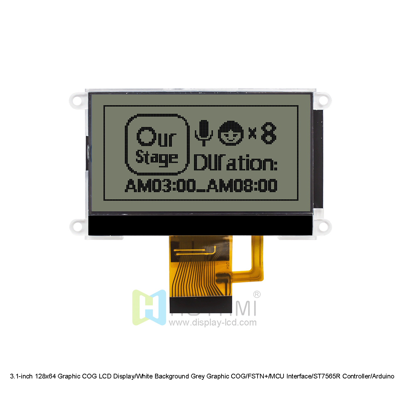 3.1-inch 128x64 Graphic COG LCD Display/White Background Grey Graphic COG/FSTN+/MCU Interface/ST7565R Controller/Arduino