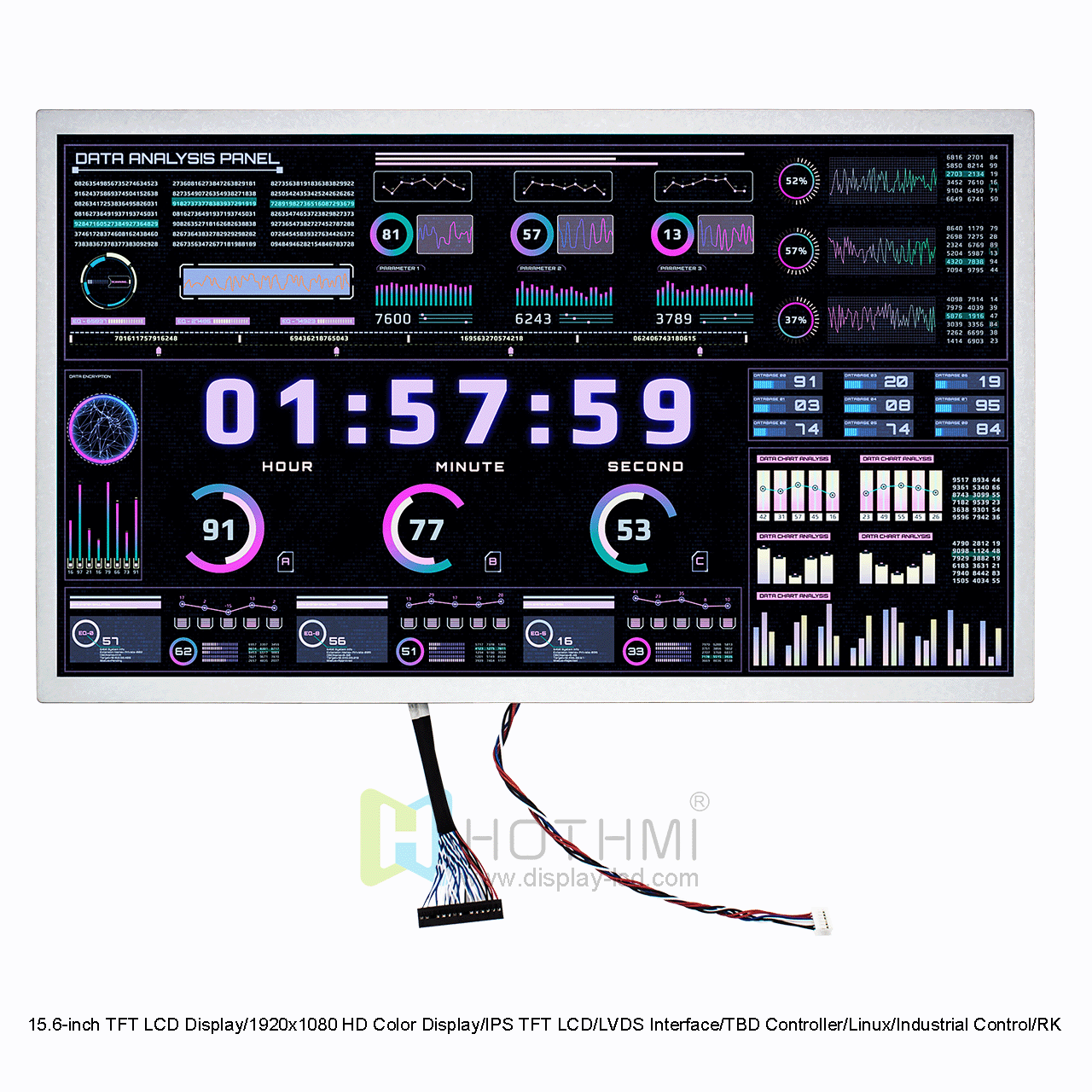 15.6-inch TFT LCD Display/1920x1080 HD Color Display/IPS TFT LCD/LVDS Interface/TBD Controller/Linux/Industrial Control/RK