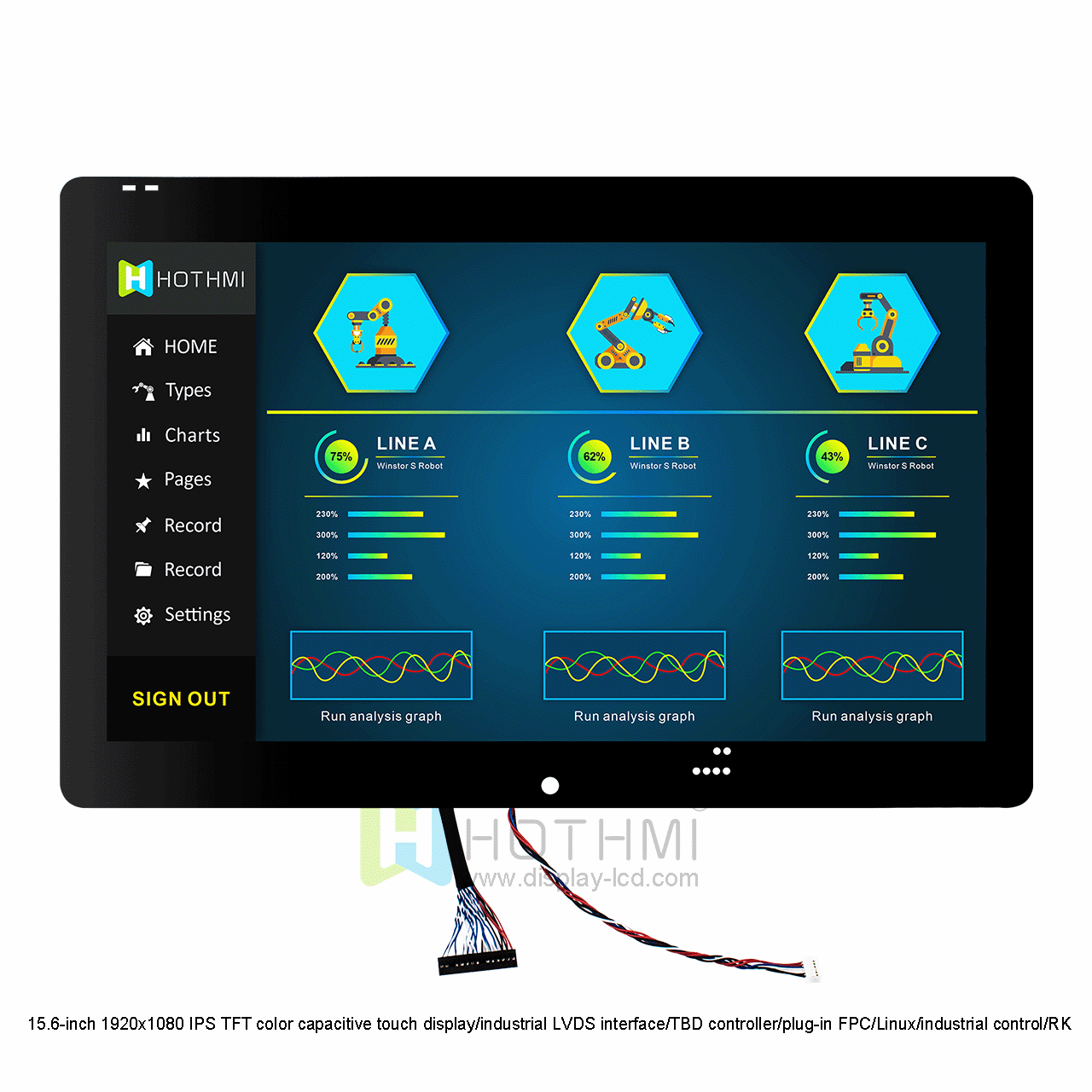 15.6-inch 1920x1080 IPS TFT color capacitive touch display/industrial LVDS interface/TBD controller/plug-in FPC/Linux/industrial control/RK