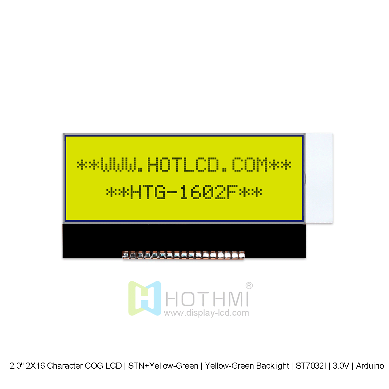 2.0" 2X16 Character COG LCD | STN+Yellow-Green | Yellow-Green Backlight | ST7032I | 3.0V | Arduino