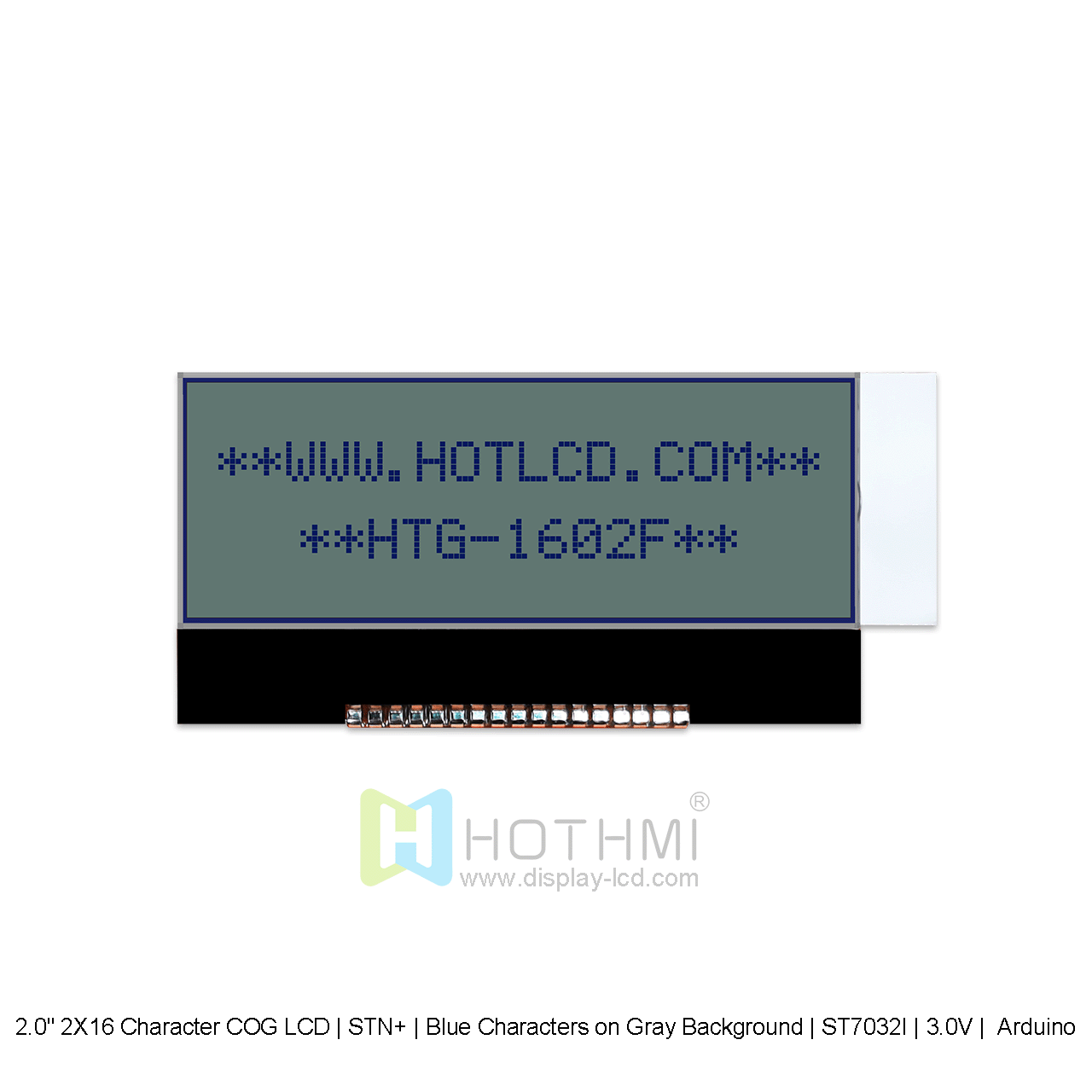 2.0" 2X16 Character COG LCD | STN+ | Blue Characters on Gray Background | ST7032I | 3.0V |  Arduino