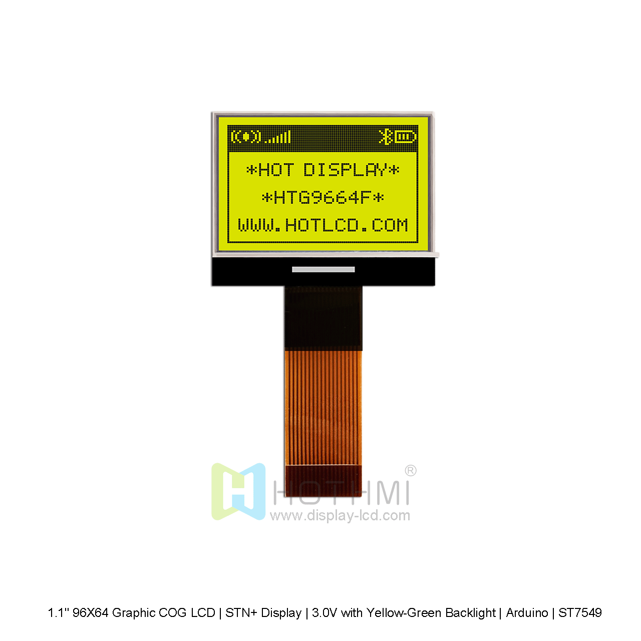 1.1" 96X64 Graphic COG LCD | STN+ Display | 3.0V with Yellow-Green Backlight | Arduino | ST7549