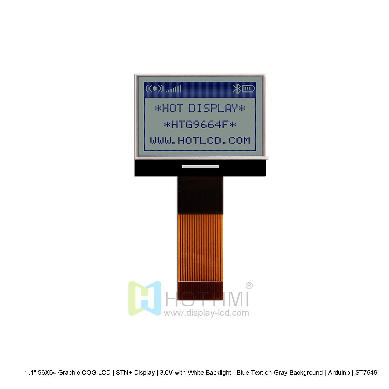 1.1" 96X64 Graphic COG LCD | STN+ Display | 3.0V with White Backlight | Blue Text on Gray Background | Arduino | ST7549