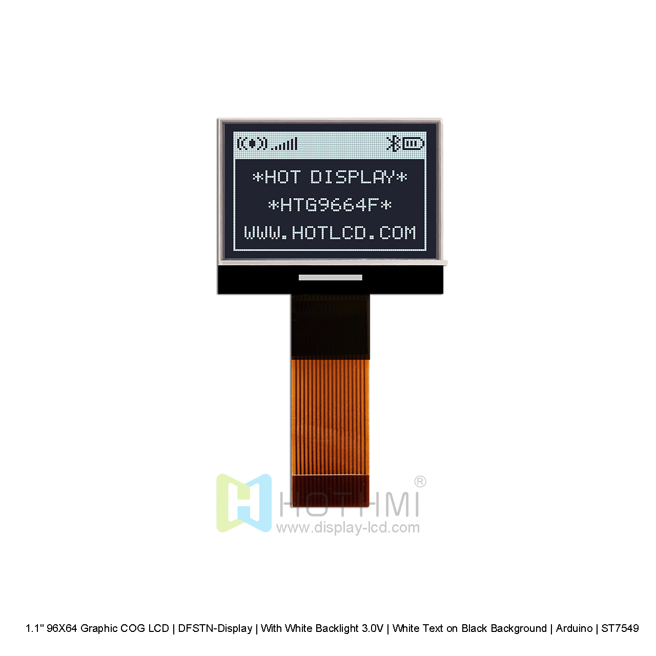 1.1" 96X64 Graphic COG LCD | DFSTN-Display | With White Backlight 3.0V | White Text on Black Background | Arduino | ST7549